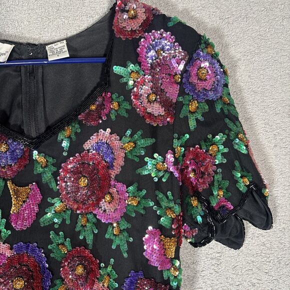 Laurence Kazar NY Size S‎ Silk Dress Sequins Art Deco Glam Hollywood Gatsby 20s - Picture 5 of 16